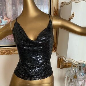 Bisou Bisou Michel Bohbot Black Metal Tie Back Top